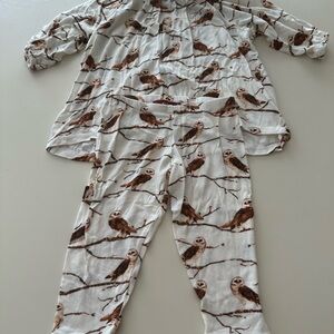Milkbarn Owl Print Pajama Set - Cream and Brown